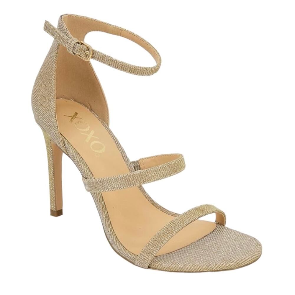 XOXO Women's Bridgette Sparkly Strappy Heel Sandals Rose Gold Size 7 1/2